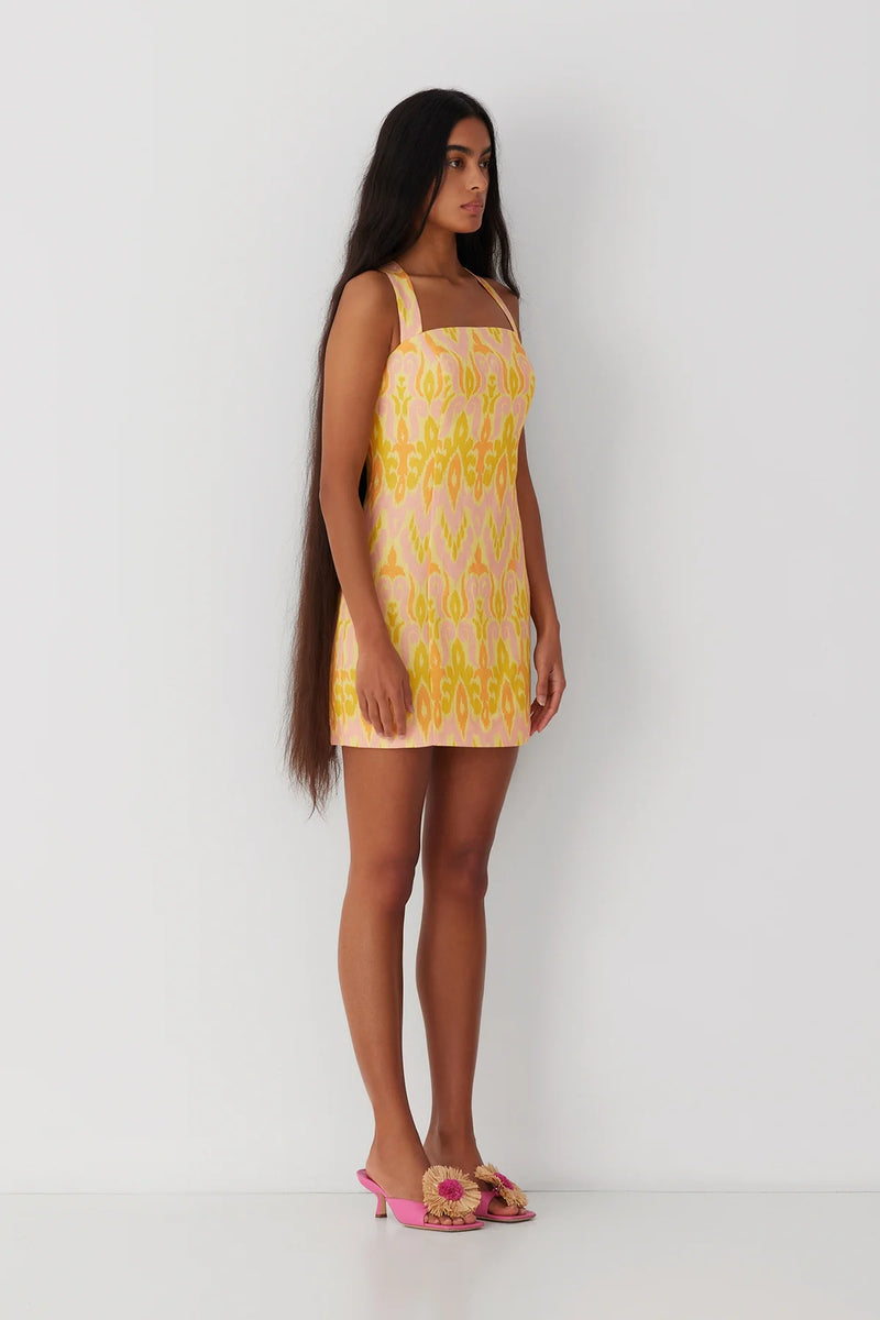 The Wolf Gang Capri Mini Dress - Lemon Ikat