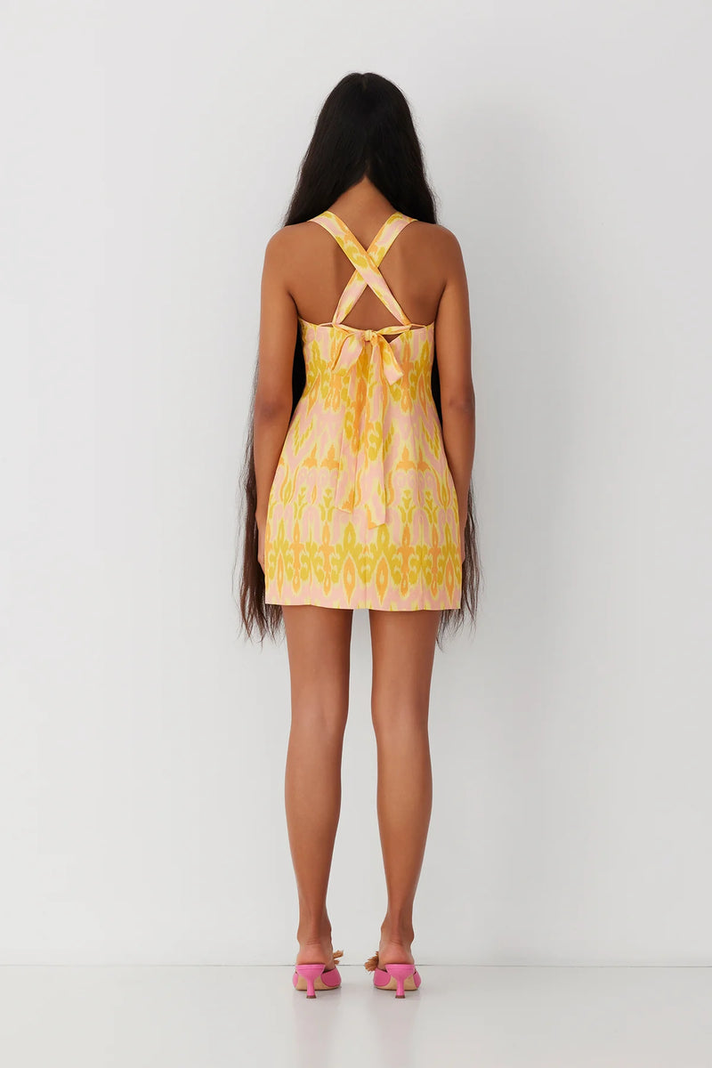 The Wolf Gang Capri Mini Dress - Lemon Ikat