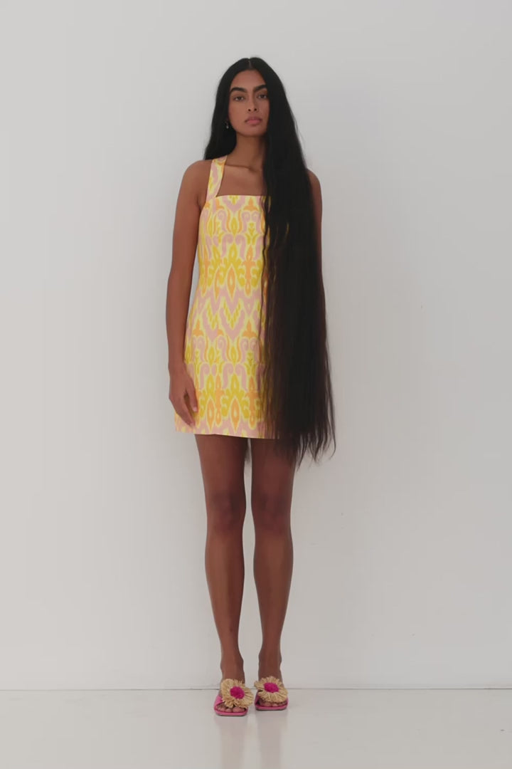 The Wolf Gang Capri Mini Dress - Lemon Ikat