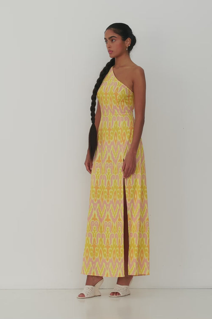 The Wolf Gang Capri Maxi Dress - Lemon Ikat