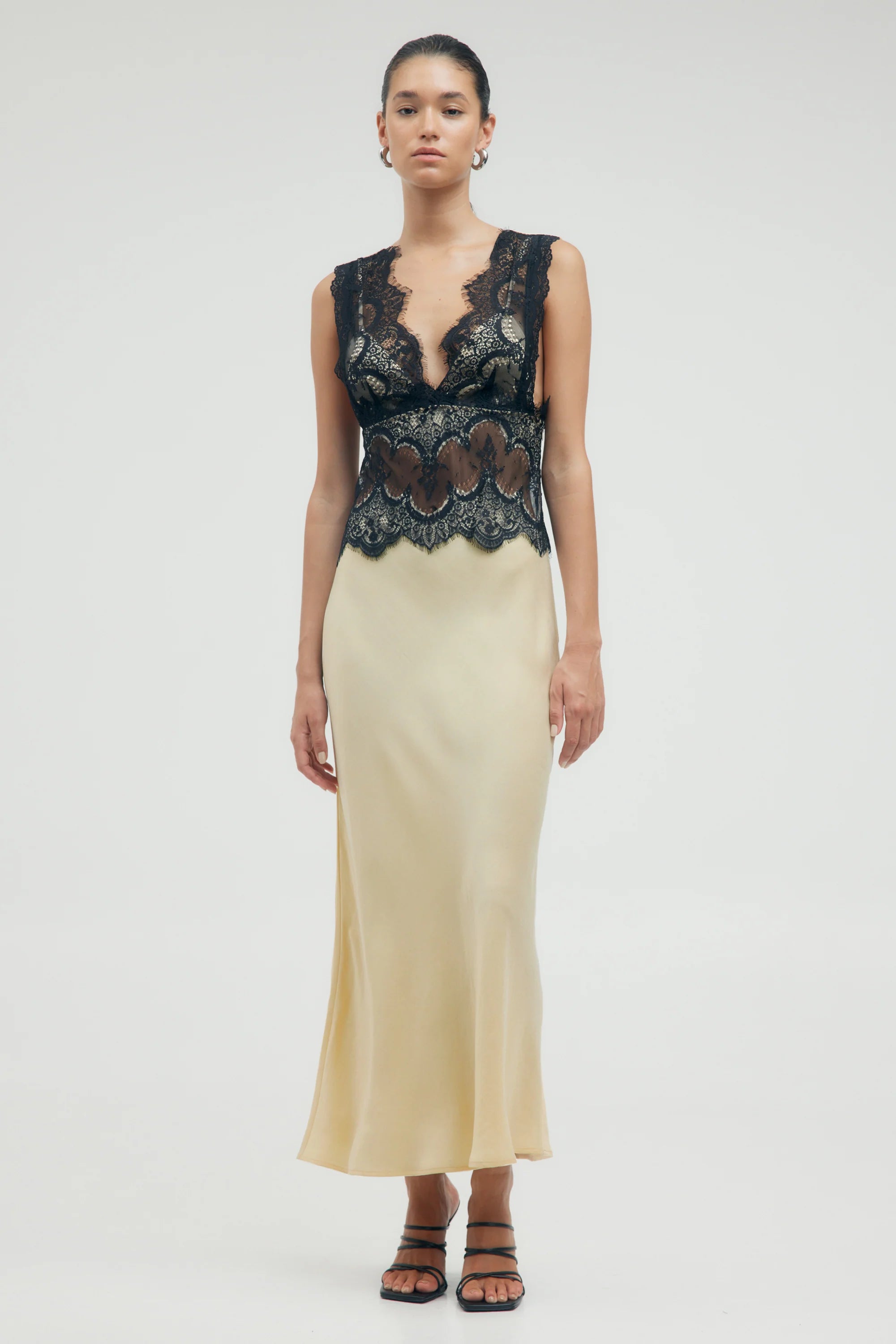 Third Form Visions Lace Deep V Maxi Dress - Marshmallow