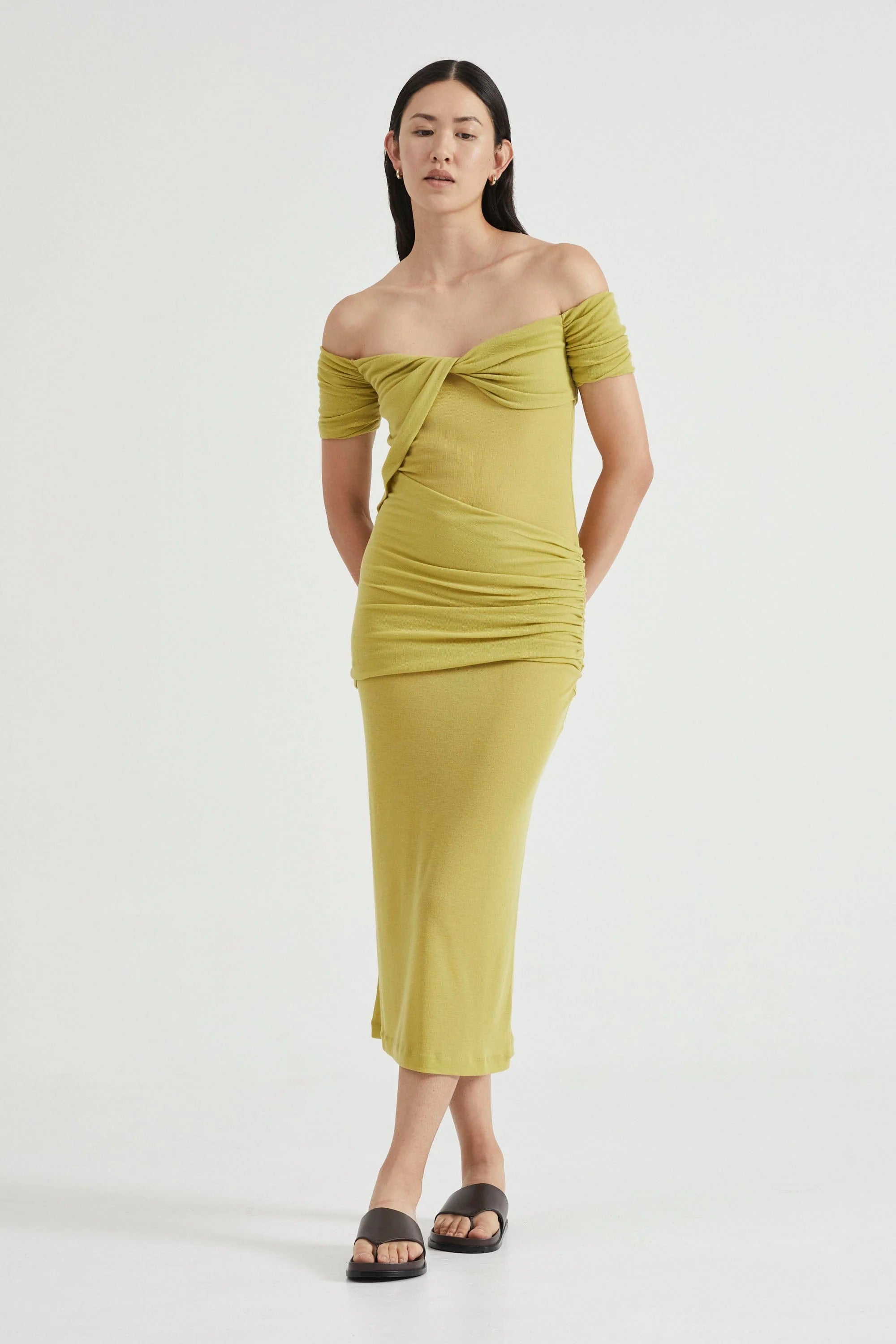 Third Form Wind Through Off Shoulder Dress - Lime
