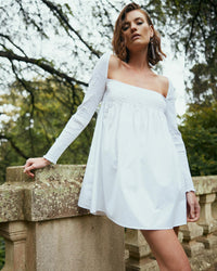 Third Form Full Form Shirred Babydoll Dress - White