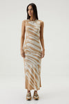 Third Form Twist Through Bias Tank Maxi - Tan Tie Dye