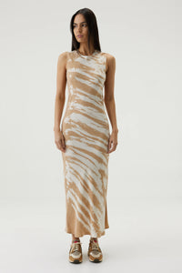 Third Form Twist Through Bias Tank Maxi - Tan Tie Dye