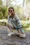 Bande Studio Nina Stripe V Neck Knit - Teal and Pecan