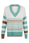 Bande Studio Nina Stripe V Neck Knit - Teal and Pecan