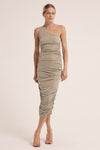 Third Form Lead On One Shoulder Midi Dress - Putty