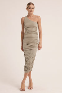 Third Form Lead On One Shoulder Midi Dress - Putty