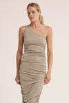 Third Form Lead On One Shoulder Midi Dress - Putty
