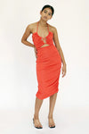 Third Form Look Through Gather Midi Dress - Coral