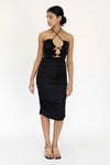 Third Form Look Through Gather Midi Dress - Black