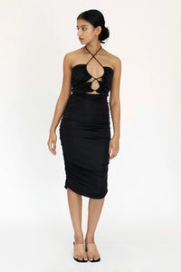 Third Form Look Through Gather Midi Dress - Black