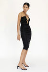 Third Form Look Through Gather Midi Dress - Black