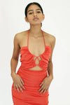 Third Form Look Through Gather Midi Dress - Coral