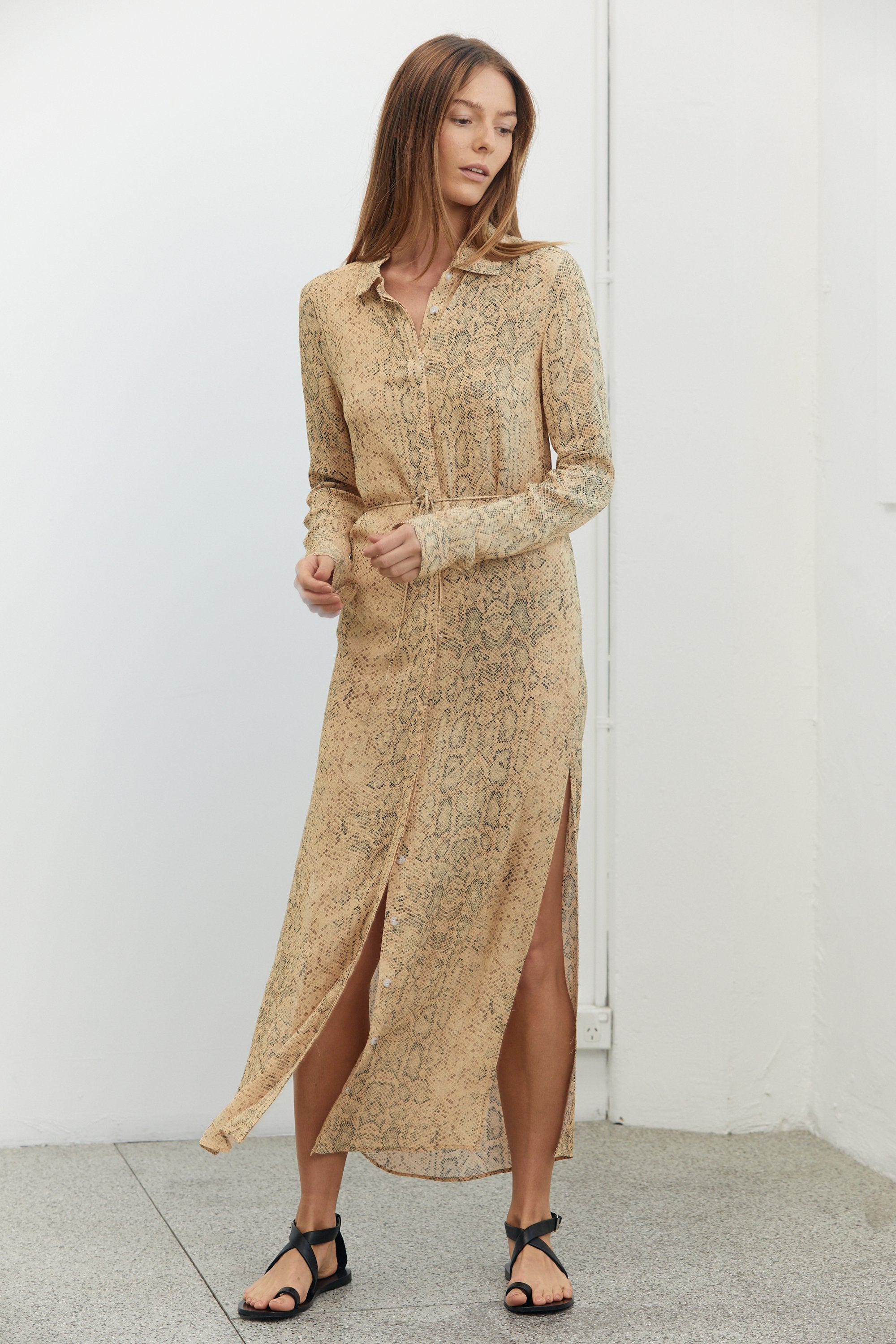 Third Form Animal Instincts Maxi Shirt Dress - Snake