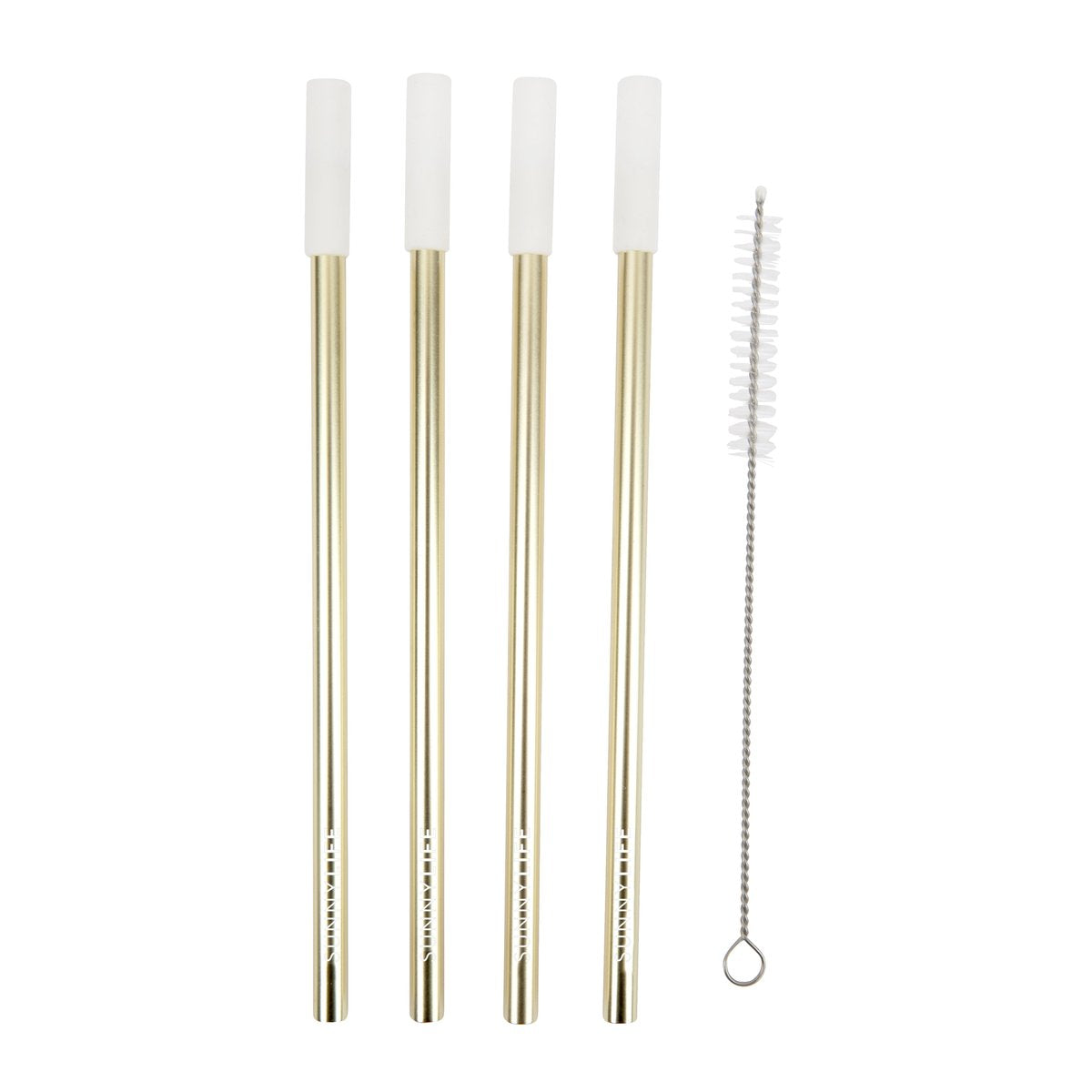 SunnyLife Reusable Metal and Silicone Straws - Gold and White