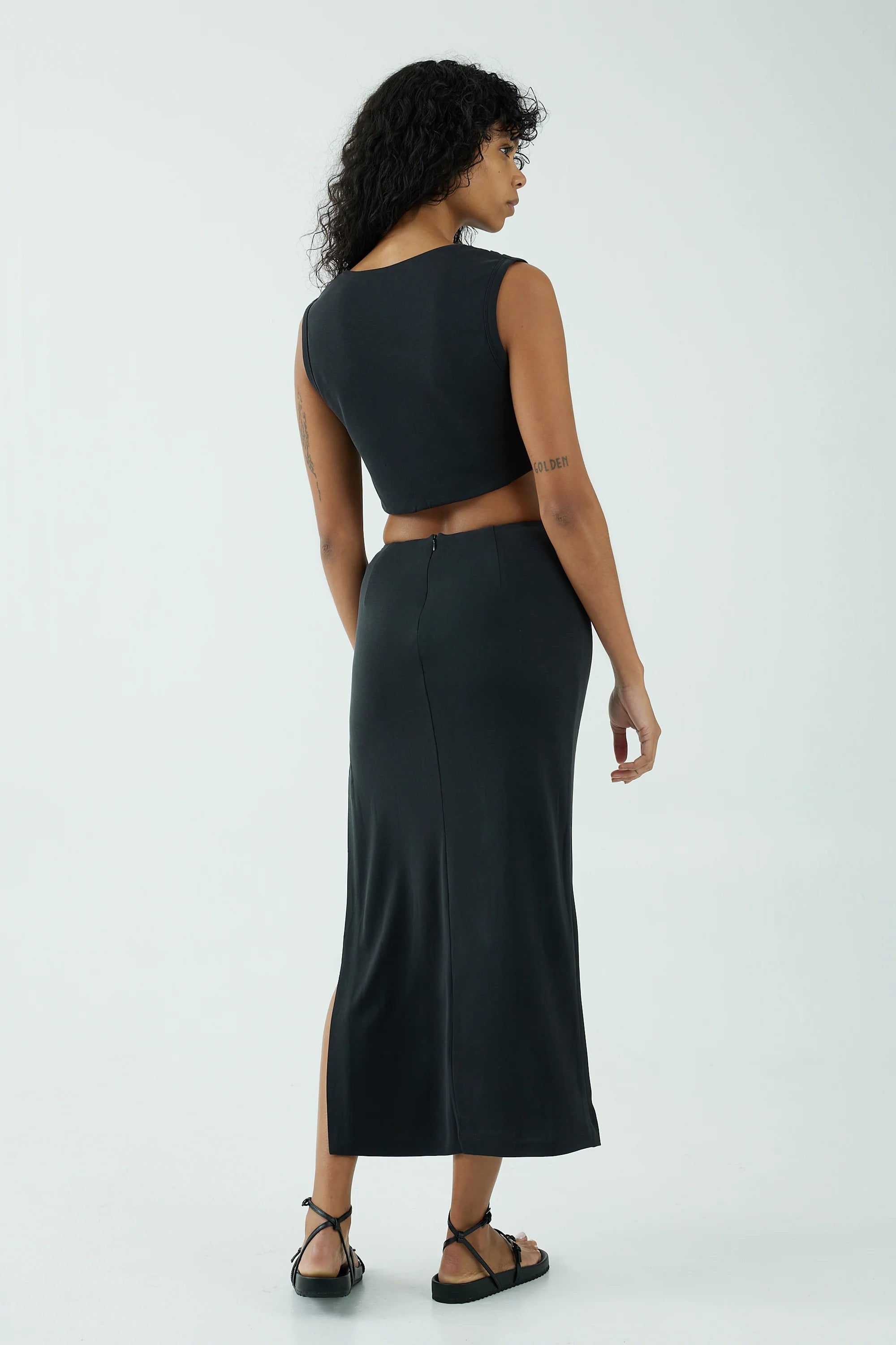 Third Form Mode Split Side Skirt - Washed Black