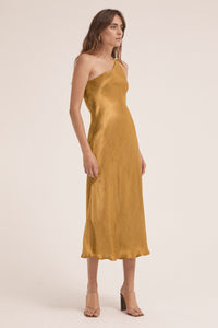 Third Form Running Water Bias One Shoulder Slip Dress - Copper