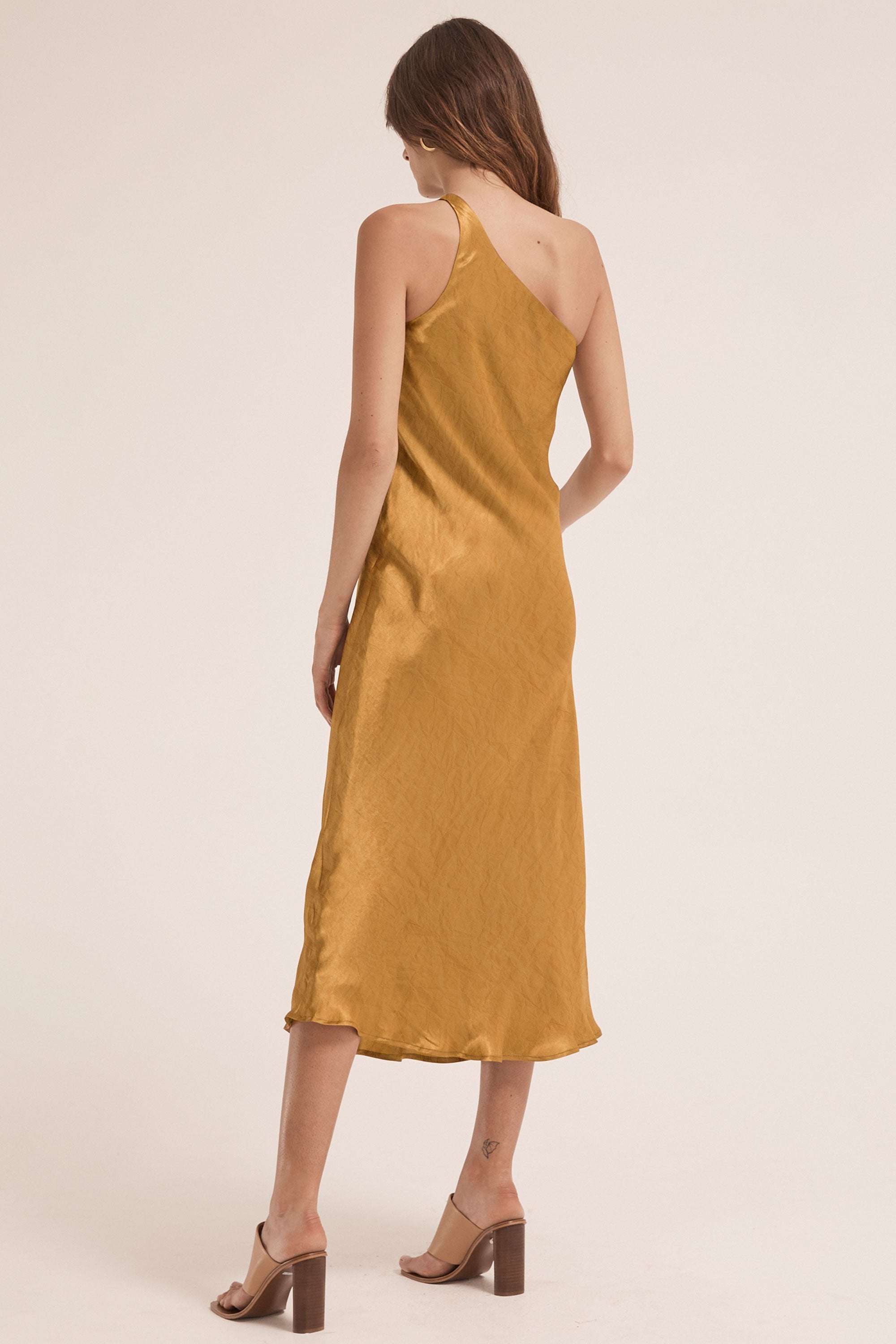 Third Form Running Water Bias One Shoulder Slip Dress - Copper