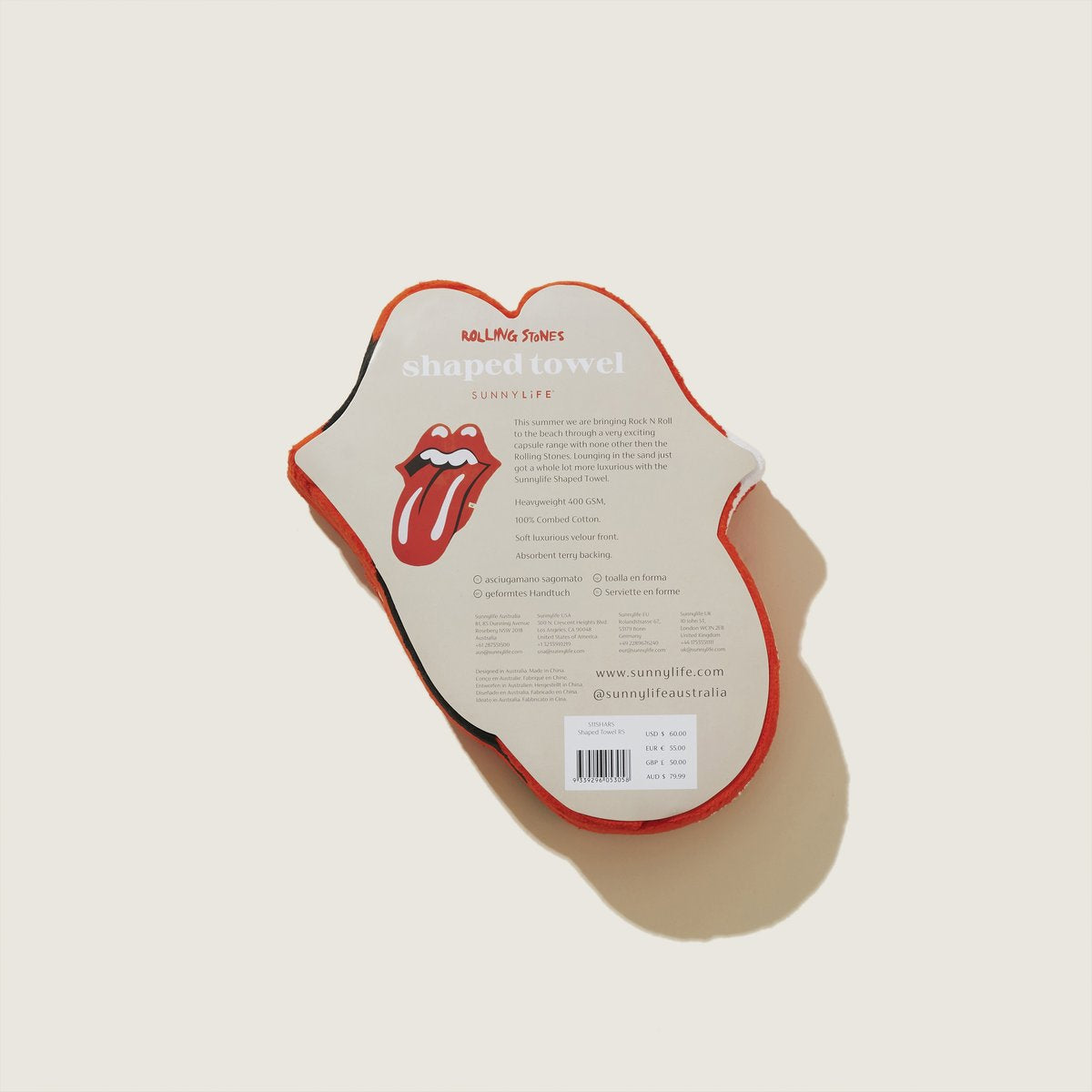 SunnyLife Shaped Towel - Rolling Stones