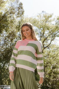 Bande Studio Stars and Stripes Knit Jumper - Olive & Coral