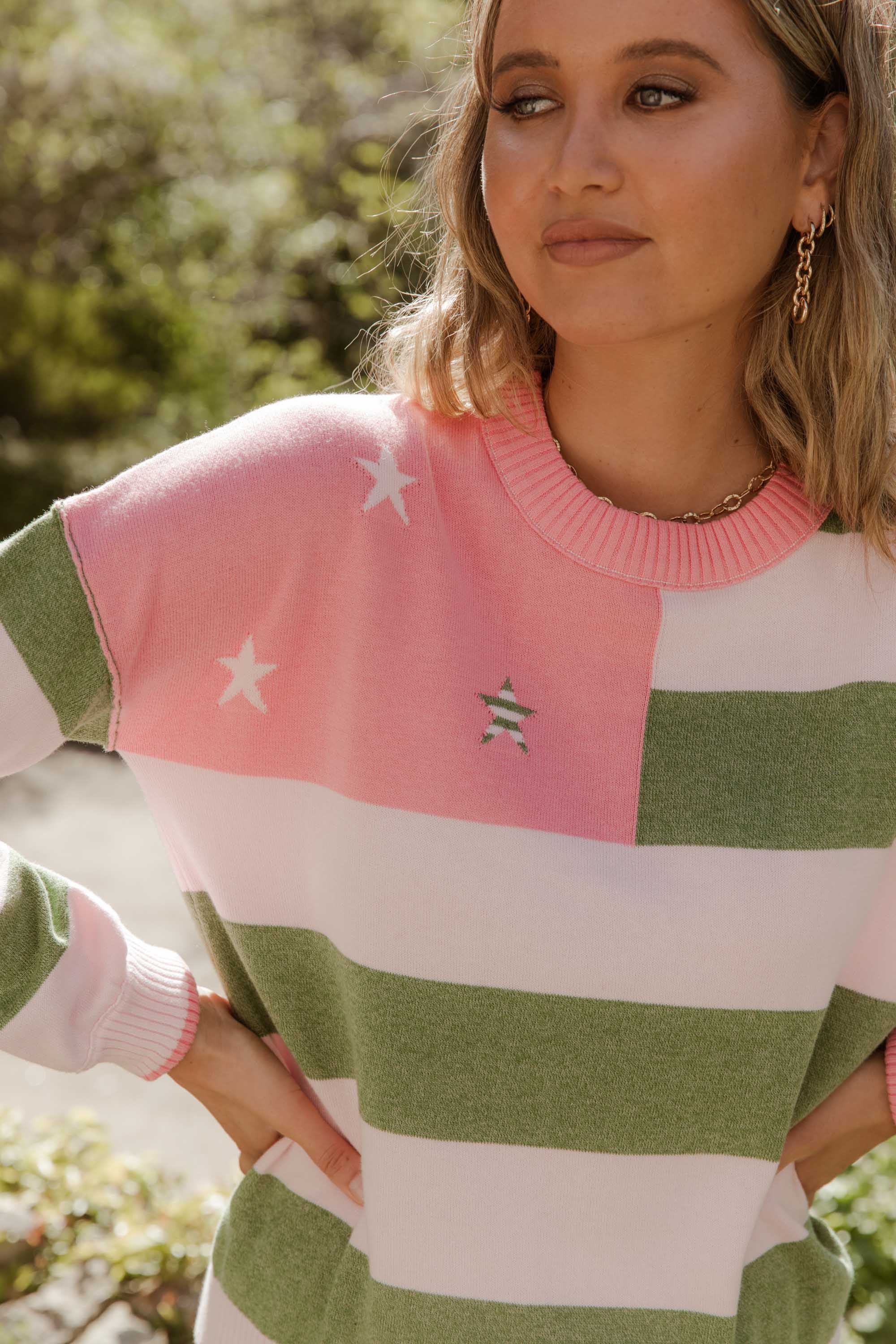 Bande Studio Stars and Stripes Knit Jumper - Olive & Coral