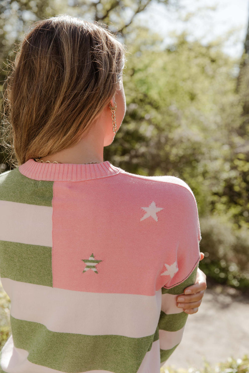 Bande Studio Stars and Stripes Knit Jumper - Olive & Coral